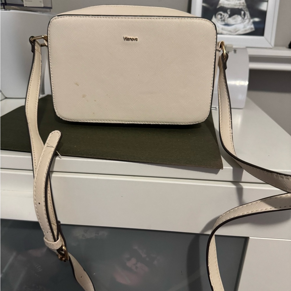 Vince Cream Saffiano Crossbody Bag with Gold Hardware